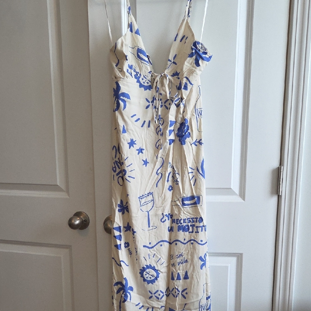 Blue and Cream Printed Dress